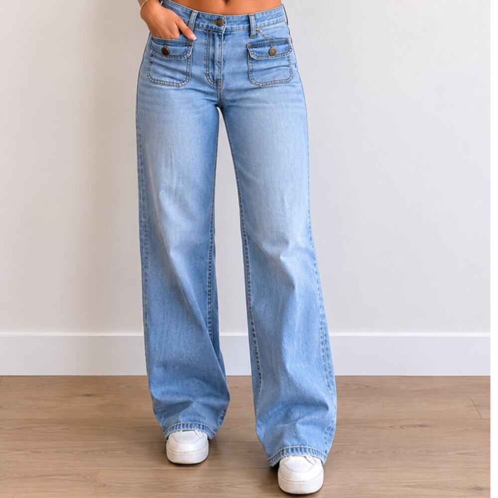 Industrial Cotton🌿Light Wash Straight Leg Jeans SZ 11 Y2K Wide Leg Denim Short